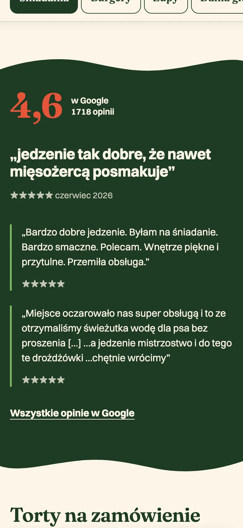 Opinie z Google na ciemnym tle: ocena 4,6 i cytaty gości